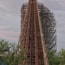 Looking up the lift hill of the Mega Zeph